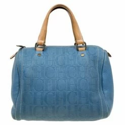 Carolina Herrera Sky Blue Monogram Canvas Andy Boston Bag Women