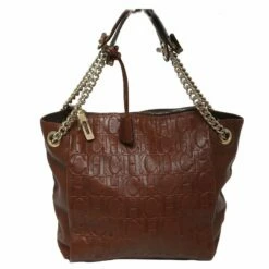 Carolina Herrera Brown Monogram Leather Shoulder Bag Women