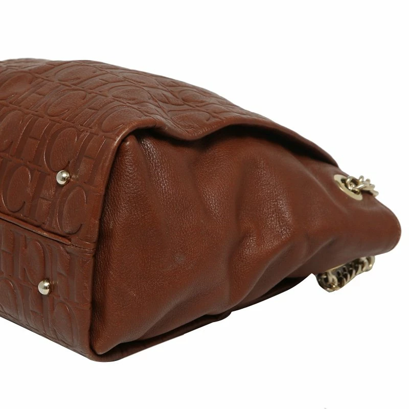 Carolina Herrera Brown Monogram Leather Shoulder Bag Women