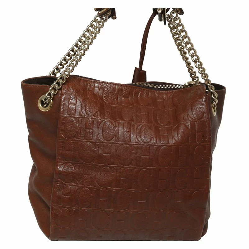 Carolina Herrera Brown Monogram Leather Shoulder Bag Women
