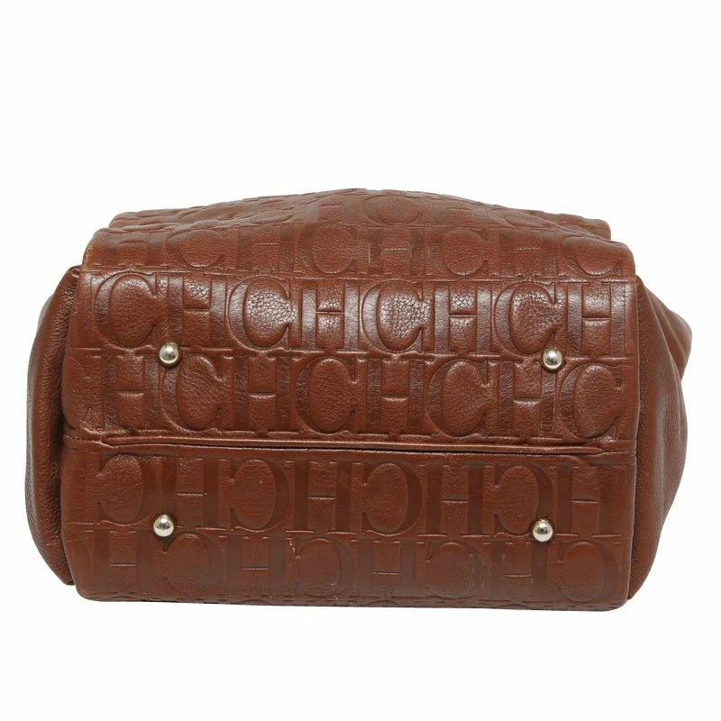 Carolina Herrera Brown Monogram Leather Shoulder Bag Women