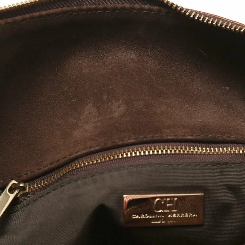 Carolina Herrera Brown Monogram Leather Shoulder Bag Women