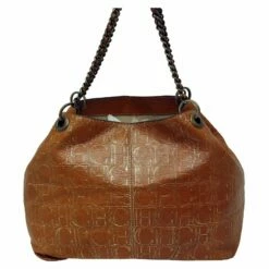 Carolina Herrera Brown Monogram Leather Chain Shoulder Bag Women