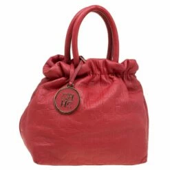Carolina Herrera Red Leather Pleated Hobo Women