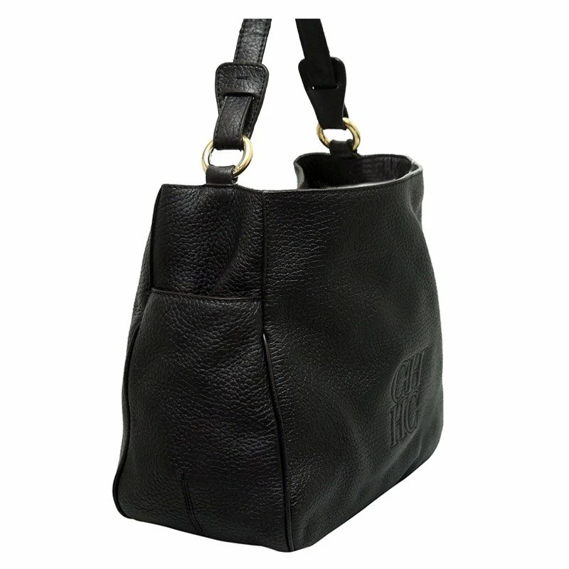 Carolina Herrera Black Pebbled Leather Hobo Women