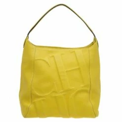 Carolina Herrera Yellow Leather Logo Embossed Hobo Women