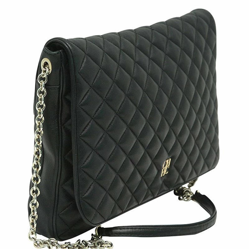 Carolina Herrera Black Quilted Leather Flap Bag Women