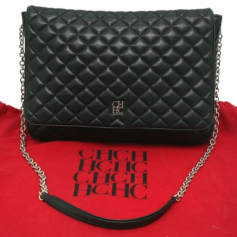 Carolina Herrera Black Quilted Leather Flap Bag Women