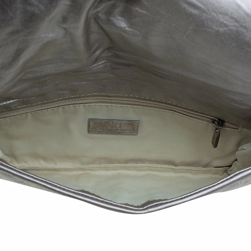 Carolina Herrera Silver Monogram Leather Jerry Clutch Women