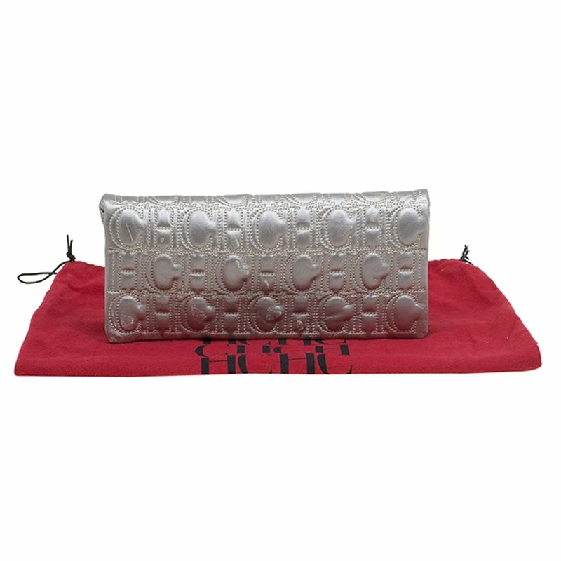 Carolina Herrera Silver Monogram Leather Jerry Clutch Women