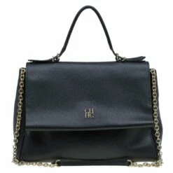 Carolina Herrera Black Leather Minueto Flap Bag Women