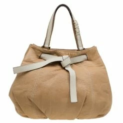 Carolina Herrera Tan Leather Tie Tote Women
