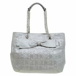 Carolina Herrera Grey Monogram Leather Audrey Tote Women