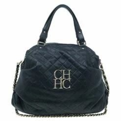 Carolina Herrera Black Leather Quilted Chain Satchel Women