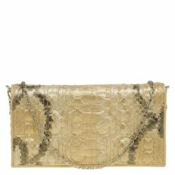 Carolina Herrera Gold Python Chain Clutch Women