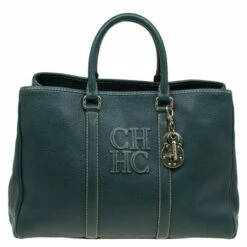 Carolina Herrera Dark Green Leather Matteo Satchel Women