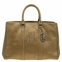 Carolina Herrera Gold Leather Matteo Satchel Women