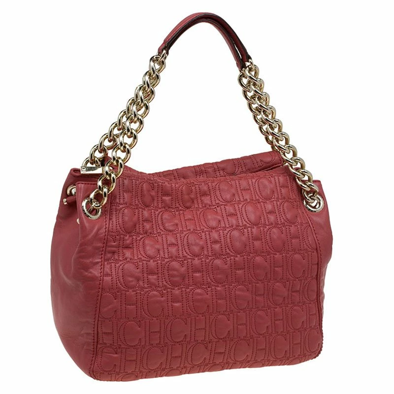 Carolina Herrera Red Monogram Leather Tote Women