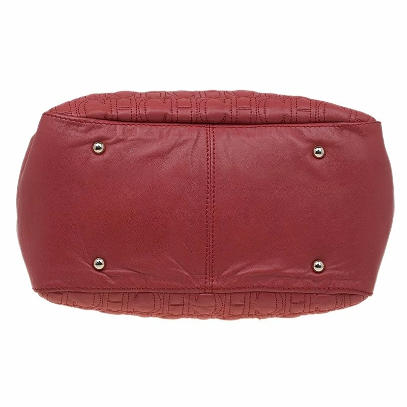 Carolina Herrera Red Monogram Leather Tote Women