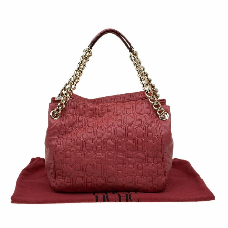Carolina Herrera Red Monogram Leather Tote Women