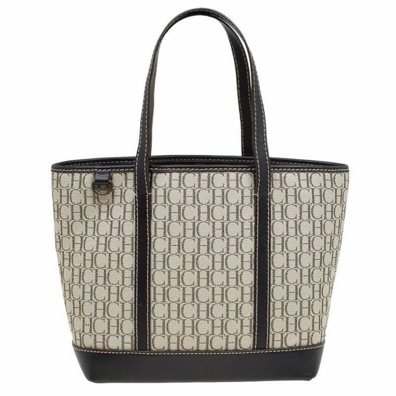Carolina Herrera Beige/Brown Monogram Canvas Shopper Tote Women