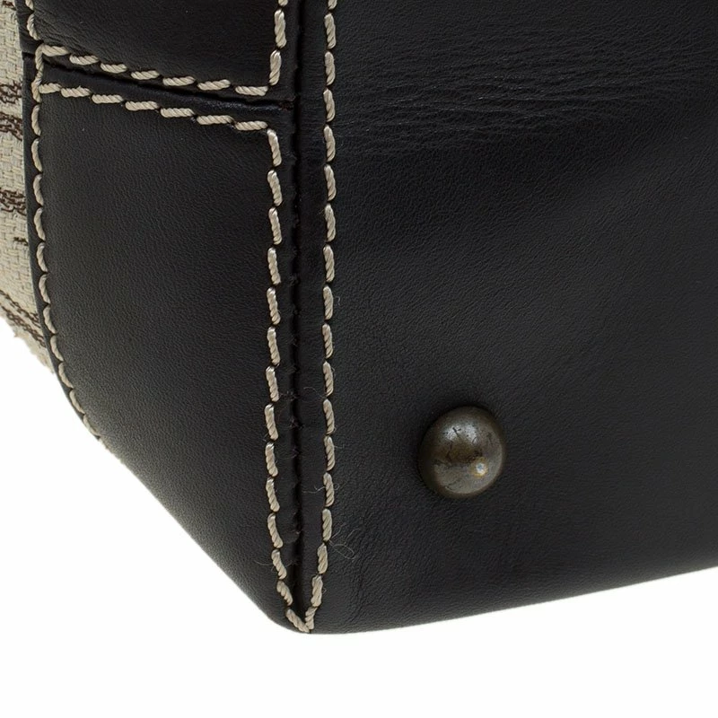 Carolina Herrera Beige/Brown Monogram Canvas Shopper Tote Women