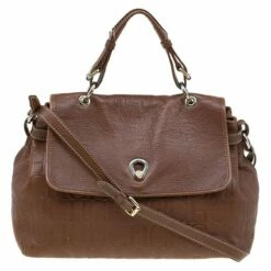 Carolina Herrera Brown Monogram Leather Top Handle Bag Women