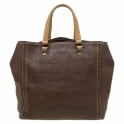 Carolina Herrera Brown Monogram Leather Andy Tote Women