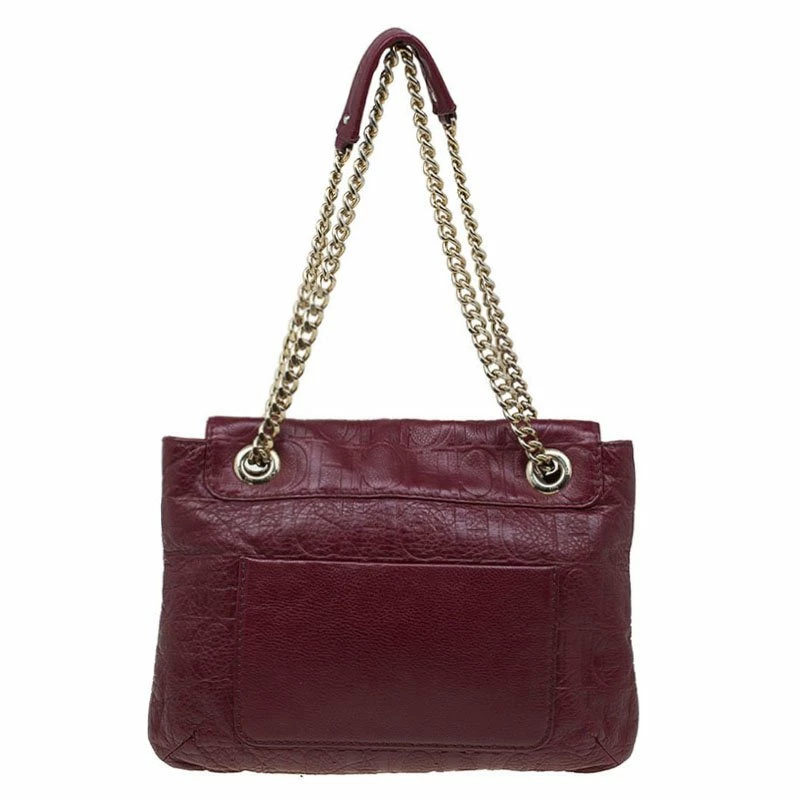 Carolina Herrera Burgundy Monogram Leather Audrey Shoulder Bag Women