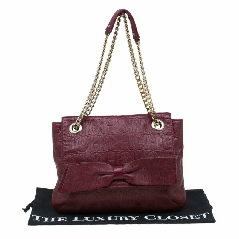 Carolina Herrera Burgundy Monogram Leather Audrey Shoulder Bag Women