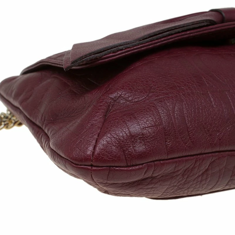 Carolina Herrera Burgundy Monogram Leather Audrey Shoulder Bag Women