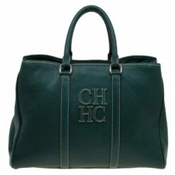Carolina Herrera Dark Green Leather Matteo Tote Women