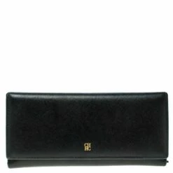 Carolina Herrera Black Textured Leather Continental Wallet Women