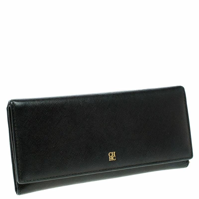 Carolina Herrera Black Textured Leather Continental Wallet Women