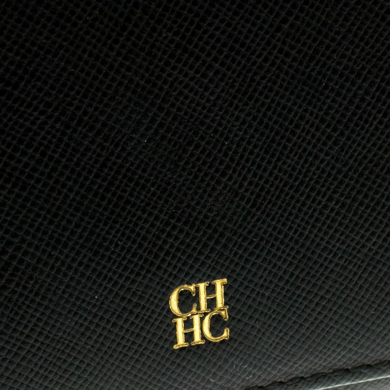 Carolina Herrera Black Textured Leather Continental Wallet Women
