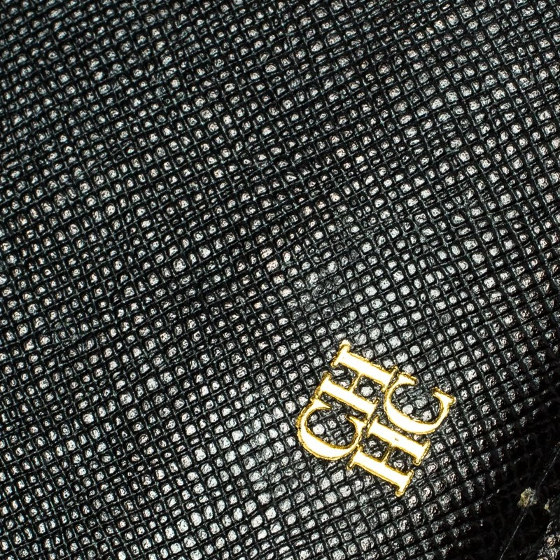 Carolina Herrera Black Textured Leather Continental Wallet Women