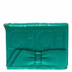 Carolina Herrera Turquoise Leather Gigi Tri Fold Wallet Women - Green