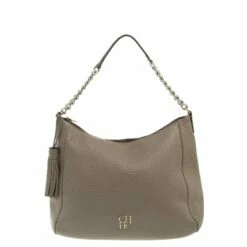 Carolina Herrera Beige Pebbled Leather Maria Shoulder Bag Women