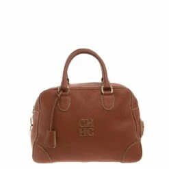 Carolina Herrera Copper Brown Leather Satchel Women
