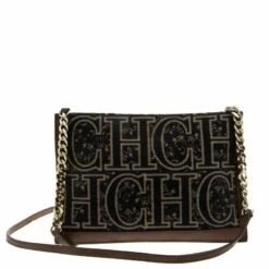 Carolina Herrera Blue/Brown Fabric And Leather Shoulder Bag Women - Black
