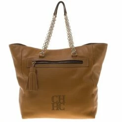 Carolina Herrera Tan Leather Shopping Tote Women