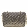 Carolina Herrera Metallic Grey Quilted Leather Shoulder Bag Women