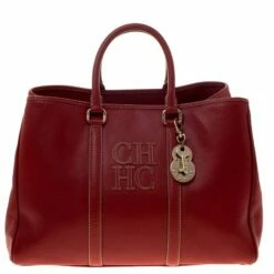 Carolina Herrera Red Leather Matteo Tote Women