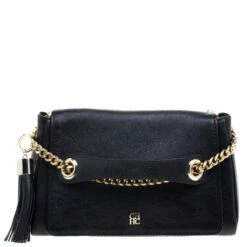 Carolina Herrera Black Leather Flap Shoulder Bag Women