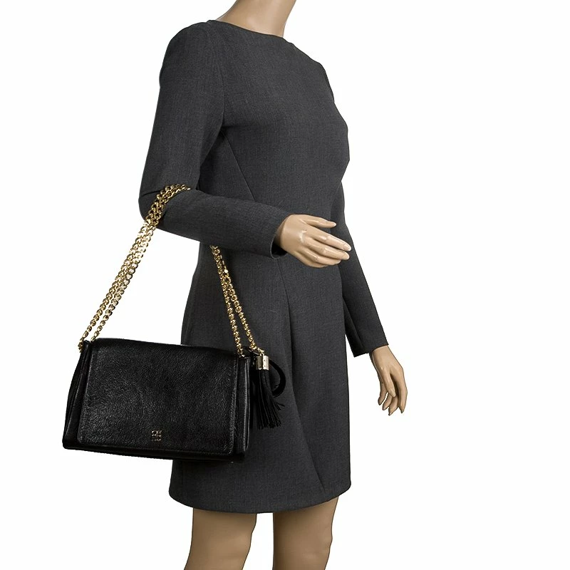 Carolina Herrera Black Leather Flap Shoulder Bag Women
