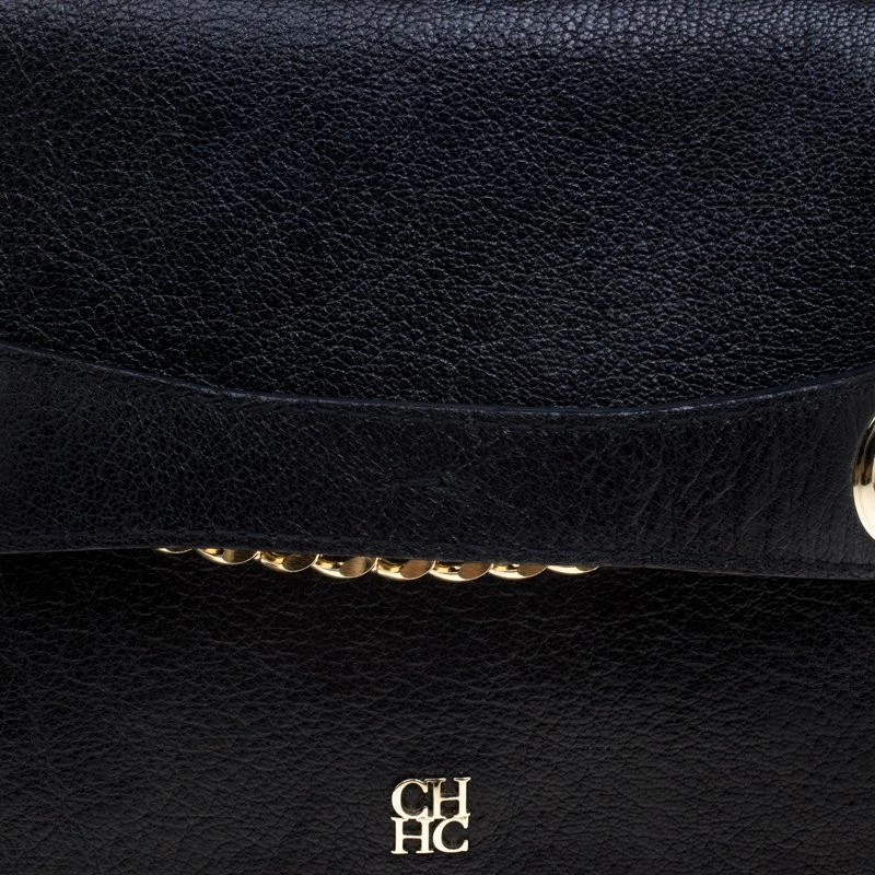 Carolina Herrera Black Leather Flap Shoulder Bag Women