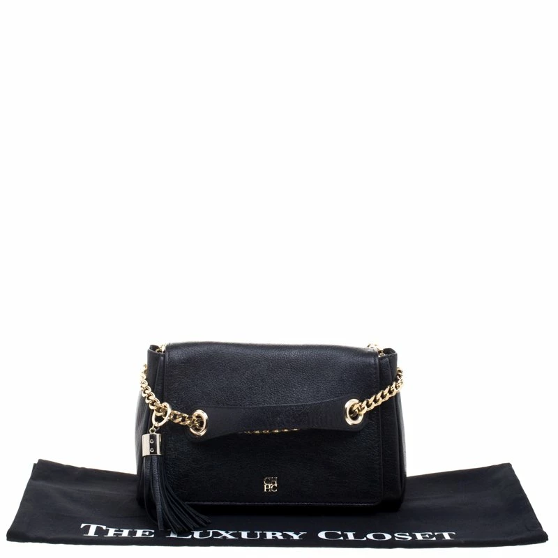 Carolina Herrera Black Leather Flap Shoulder Bag Women
