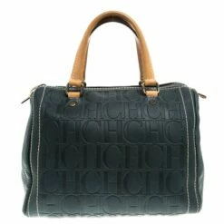 Carolina Herrera Navy Blue Monogram Leather Andy Boston Bag Women