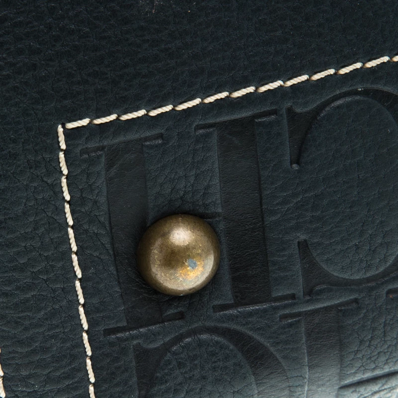 Carolina Herrera Navy Blue Monogram Leather Andy Boston Bag Women