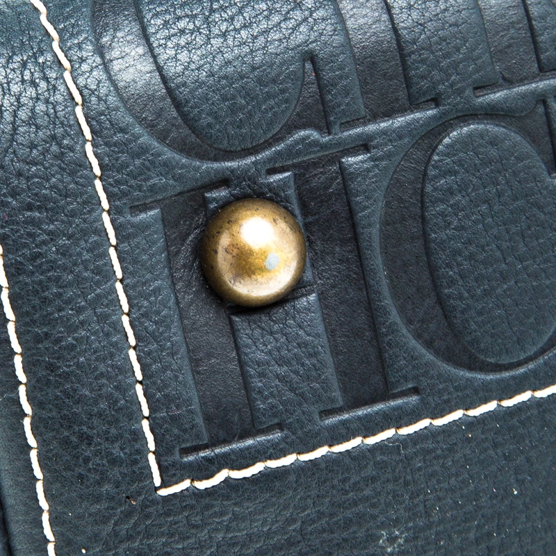 Carolina Herrera Navy Blue Monogram Leather Andy Boston Bag Women